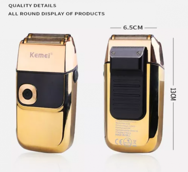 Barbeador Máquina Corpo de Metal Dourado Shaver Acabamento Prova da água Kemei KM-2028